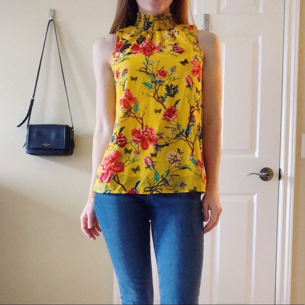 NWT High Neck Yellow Floral Blouse
